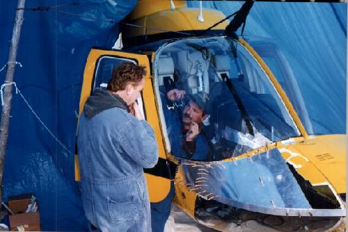 Injured Bell 206 long ranger being repaired